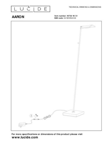 Lucide AARON Lampadaire / lampe de lecture LED Dim. CCT 1x12W 2700K/4000K Blanc | Deko Light