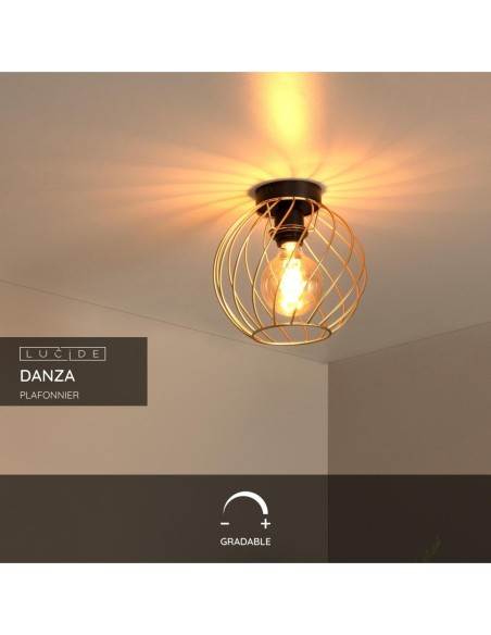 Lucide DANZA Plafonnier Diam. 25 cm 1xE27 Or Mat / Laiton | Deko Light