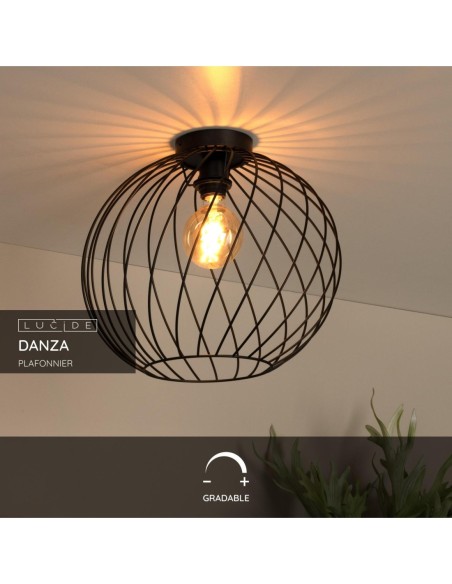 Lucide DANZA Plafonnier Diam. 40 cm 1xE27 Noir | Deko Light