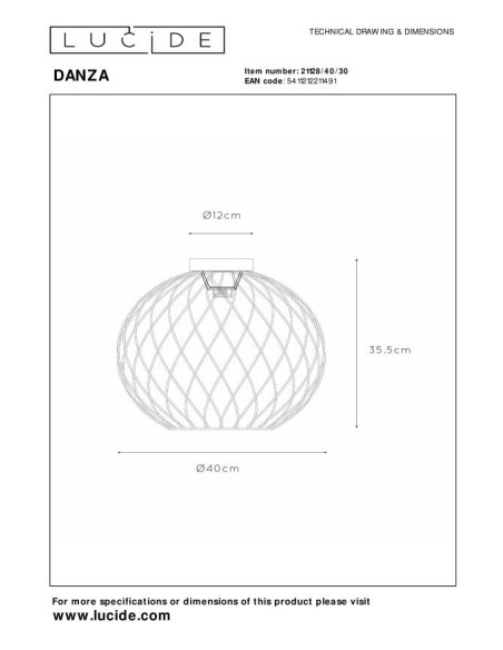 Lucide DANZA Plafonnier Diam. 40 cm 1xE27 Noir | Deko Light