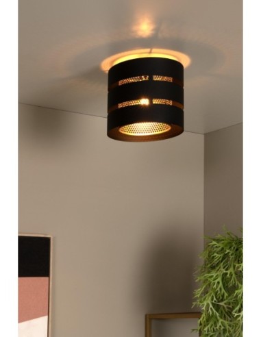 Lucide - Rosas - Plafonnier Led Diam. 26 cm E27 40W  Noir  et Or mat