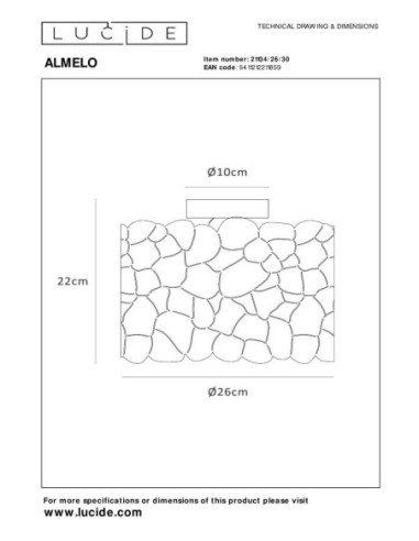 Almelo  de Lucide - Plafonnier Led E27  diam. 25.5 cm Noir & Or mat - dessin technique