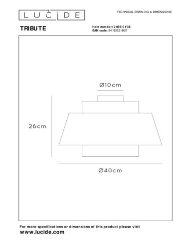 Plafonnier abat-jour textile crème - E27 - Lucide - Tribute - dessin technique