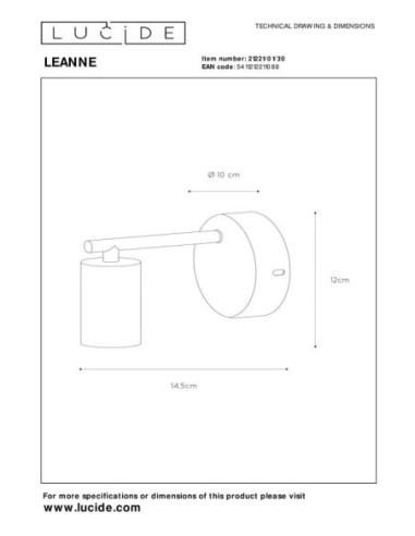 Leanne de Lucide - applique murale intérieure - dessin technique