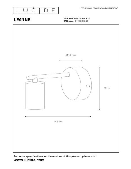 Leanne de Lucide - applique murale intérieure - dessin technique