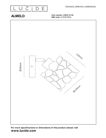 Lucide ALMELO Spot mural / Applique mural Diam. 12 cm 1xE14 Noir | Deko Light