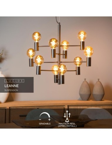 Lucide LEANNE Suspension Diam. 65 cm 10xE27 Noir