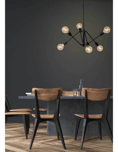 Lucide LESTER Suspension 6xE27 Noir | Deko Light