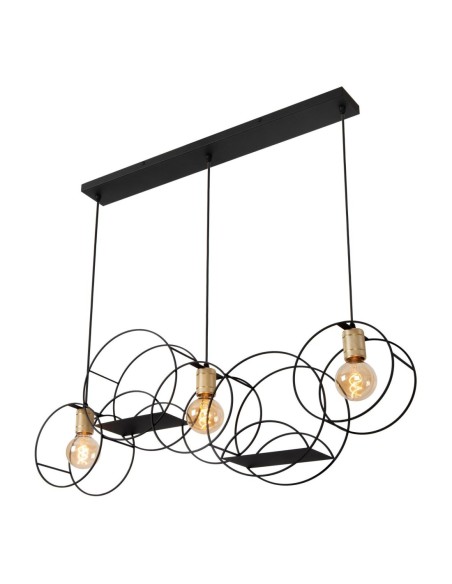 Suspension Led 3xE27 40W  Noir & Or mat Dimmable - Lucide - Circle