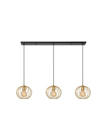 Suspension Led en ligne métal or mat/laiton 3xE27 - Lucide - Danza