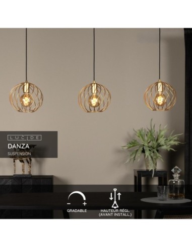 Lucide DANZA Suspension 3xE27 Or Mat / Laiton | Deko Light