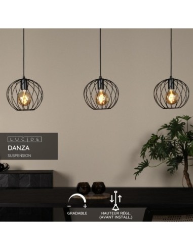 Lucide DANZA Suspension 3xE27 Noir | Deko Light