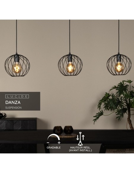 Lucide DANZA Suspension 3xE27 Noir | Deko Light