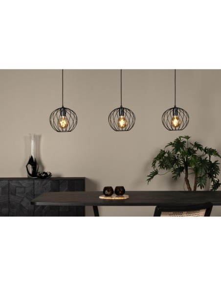 Danza  de Lucide - Suspension Led en ligne métal noir mat 3xE27