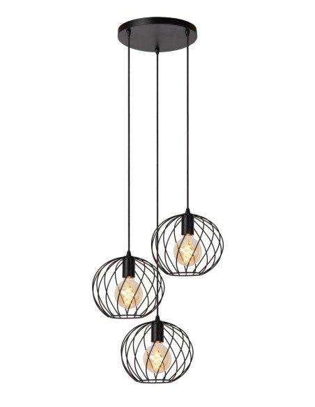 Suspension Led ronde  métal noire 3xE27 - Lucide - Danza