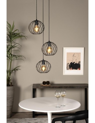 Danza  de Lucide - Suspension Led ronde  métal noire 3xE27