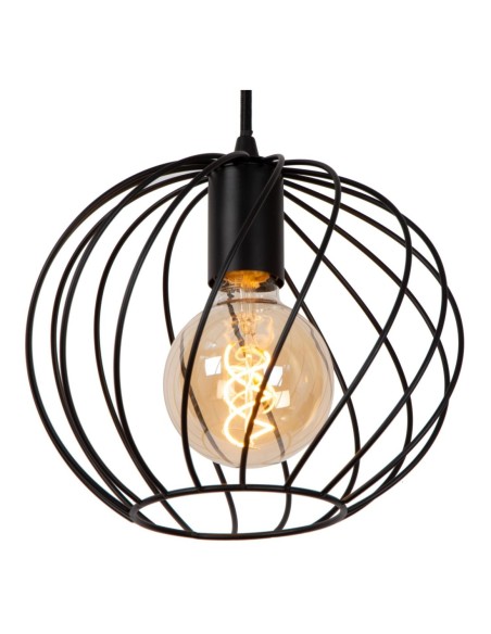 Danza  de Lucide - Suspension Led ronde  métal noire 3xE27