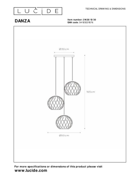Lucide DANZA Suspension Diam. 50 cm 3xE27 Noir | Deko Light