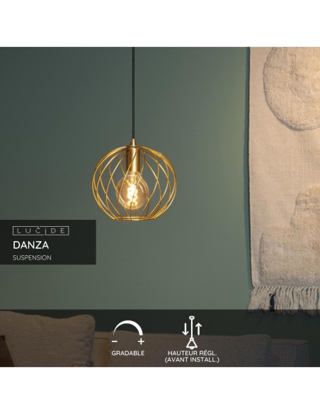Lucide DANZA Suspension Diam. 25 cm 1xE27 Or Mat / Laiton | Deko Light