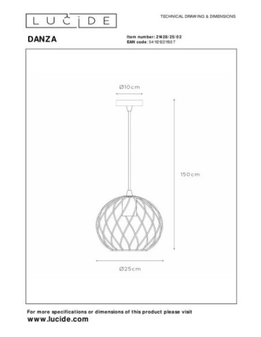 Lucide DANZA Suspension Diam. 25 cm 1xE27 Or Mat / Laiton | Deko Light