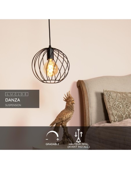 Lucide DANZA Suspension Diam. 25 cm 1xE27 Noir | Deko Light