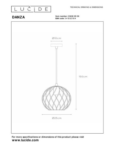 Lucide DANZA Suspension Diam. 25 cm 1xE27 Noir | Deko Light