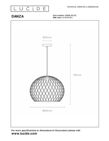 Lucide DANZA Suspension Diam. 40 cm 1xE27 Or Mat / Laiton | Deko Light