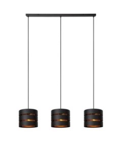 Suspension Led en  ligne 3xE27 40W  Noir  et Or mat - Lucide - Rosas
