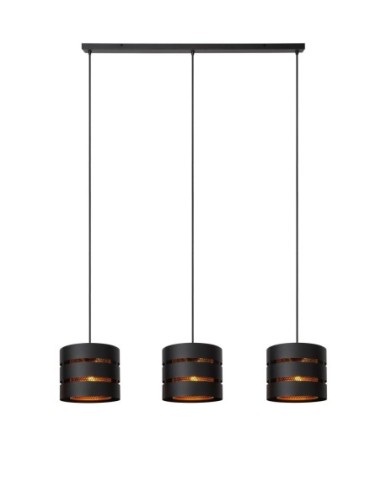 Suspension Led en  ligne 3xE27 40W  Noir  et Or mat - Lucide - Rosas