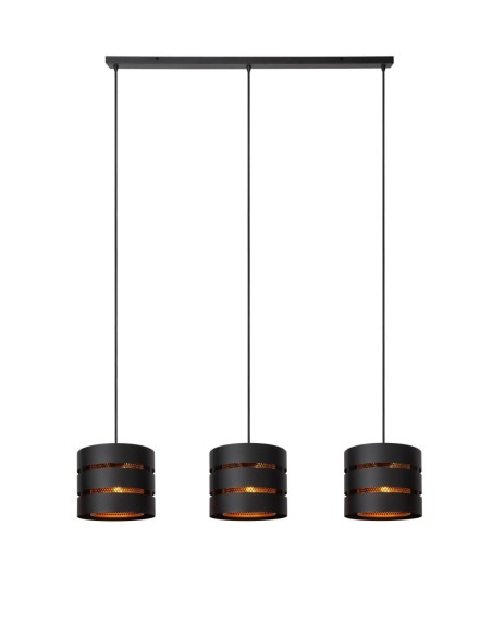 Suspension Led en  ligne 3xE27 40W  Noir  et Or mat - Lucide - Rosas