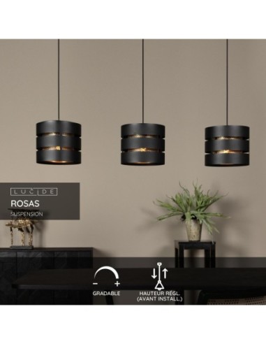 Lucide ROSAS Suspension 3xE27 Noir | Deko Light