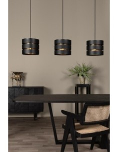 Suspension Led en  ligne 3xE27 40W  Noir  et Or mat - Lucide - Rosas 2