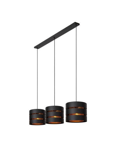 Rosas de Lucide - Suspension Led en  ligne 3xE27 40W  Noir  et Or mat