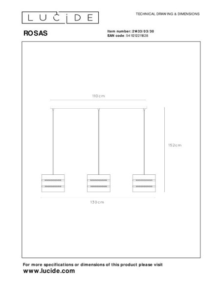 Lucide ROSAS Suspension 3xE27 Noir | Deko Light