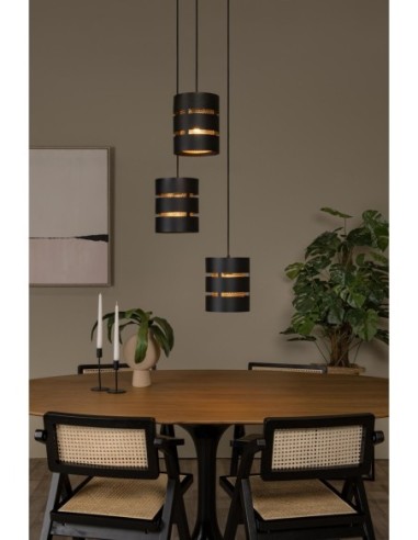 Suspension Led Diam. 43 cm 3xE27 40W  Noir  et Or mat - Lucide - Rosas