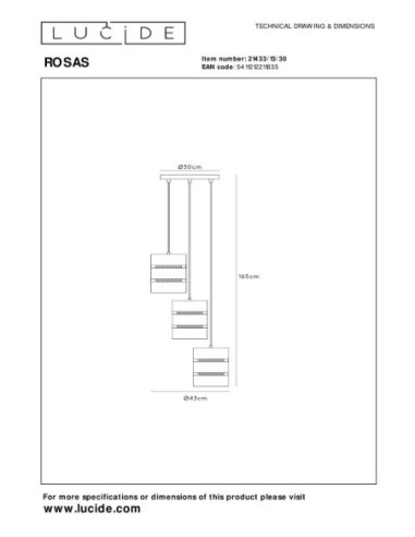Suspension Led Diam. 43 cm 3xE27 40W  Noir  et Or mat - Lucide - Rosas