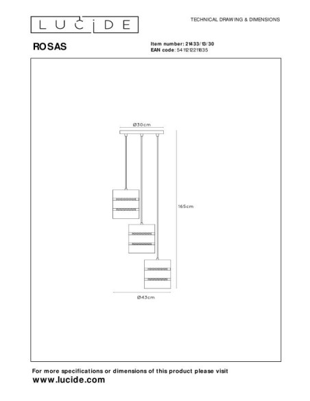 Suspension Led Diam. 43 cm 3xE27 40W  Noir  et Or mat - Lucide - Rosas