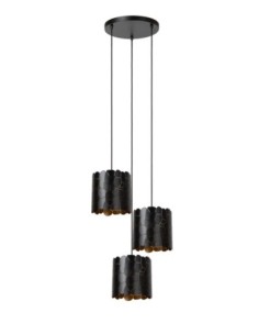 Suspension Led 3xE27 ronde Dimmable Noir & Or mat - Lucide - Almelo 2