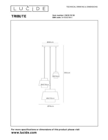 Suspension Diam. 76 cm 3xE27 40 W IP20 Tissu Creme - Lucide - Tribute