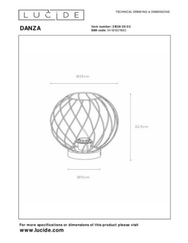 Lucide DANZA Lampe de table Diam. 25 cm 1xE27 Or Mat / Laiton | Deko Light