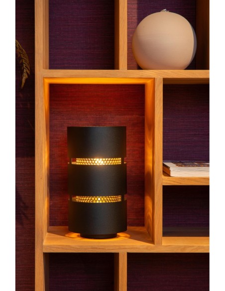 Rosas  de Lucide - Lampe de table Led Diam. 16 cm E27 40W  Noir  et Or mat