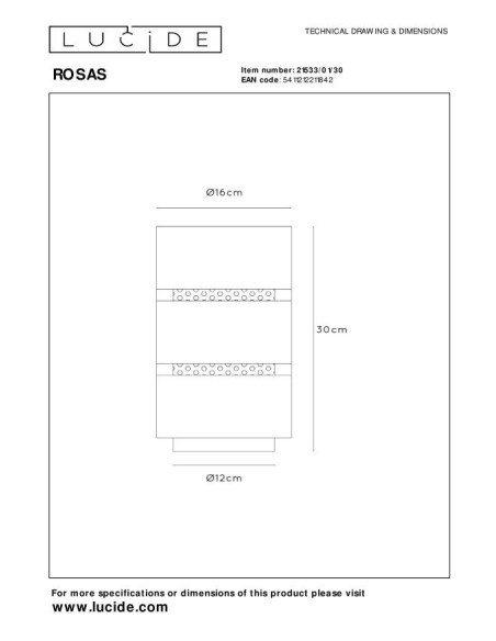 Lucide ROSAS Lampe de table Diam. 16 cm 1xE27 Noir | Deko Light