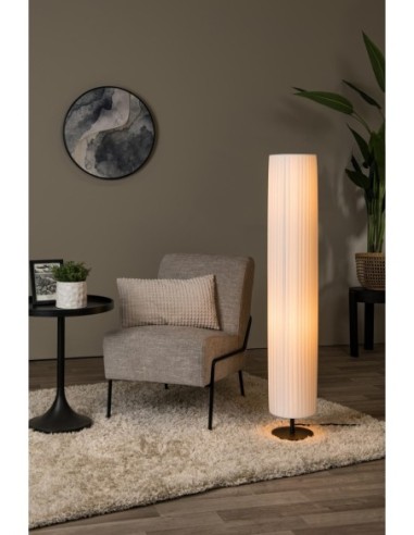 Fold de Lucide - Lampadaire  abat-jour soie plissée diam. 20 cm - 2xE27