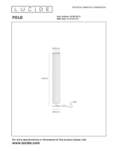 Lucide FOLD Lampadaire Diam. 20 cm 3xE27 Blanc | Deko Light