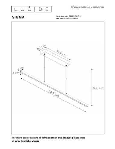 Suspension LED Dim. 1x30W 2700K 1 711LM Blanc - Lucide - Sigma