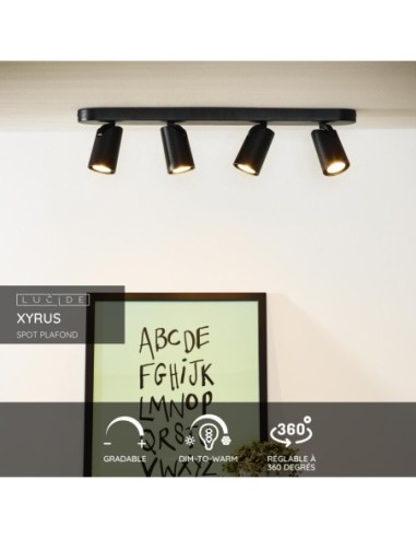 Spot plafond LED Dim to warm GU10 4x5W 2200K/3000K Noir- Lucide XYRUS