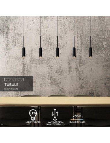 Suspension LED 5x7W 2700K, 500 LM, IP20, 230 V,Noir - Lucide - Tubule