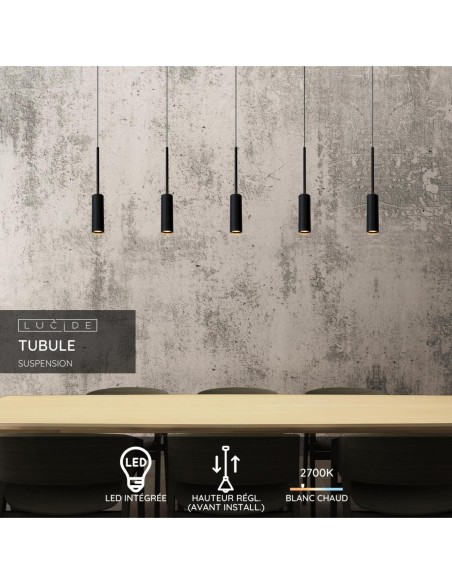 Suspension LED 5x7W 2700K, 500 LM, IP20, 230 V,Noir - Lucide - Tubule
