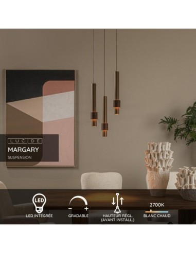 Suspension Led  3x4W 2700K - Lucide - Margary - fiche technique