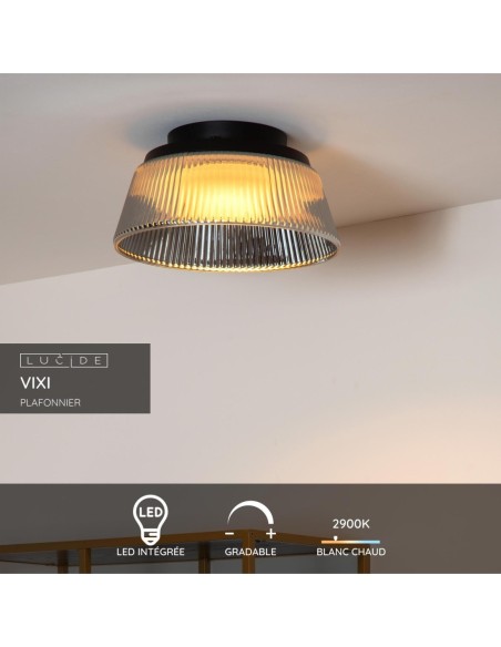Lucide VIXI Plafonnier Diam. 35 cm LED Dim. 1x17,6W 2900K Fume | Deko Light